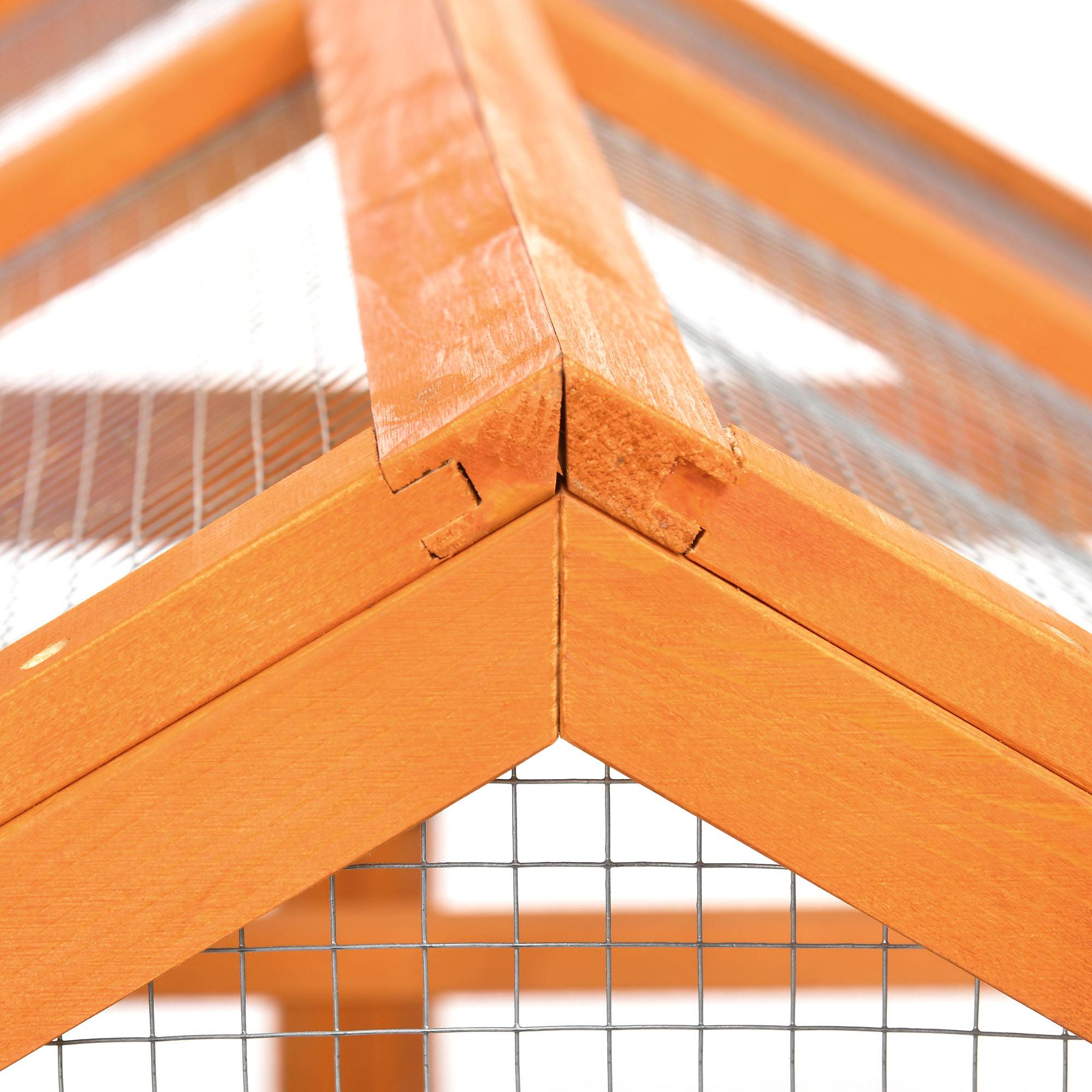 Cage pour poules en bois, plusieurs portes et maille métallique, 140x88,5x106 cm, orange - Image 10