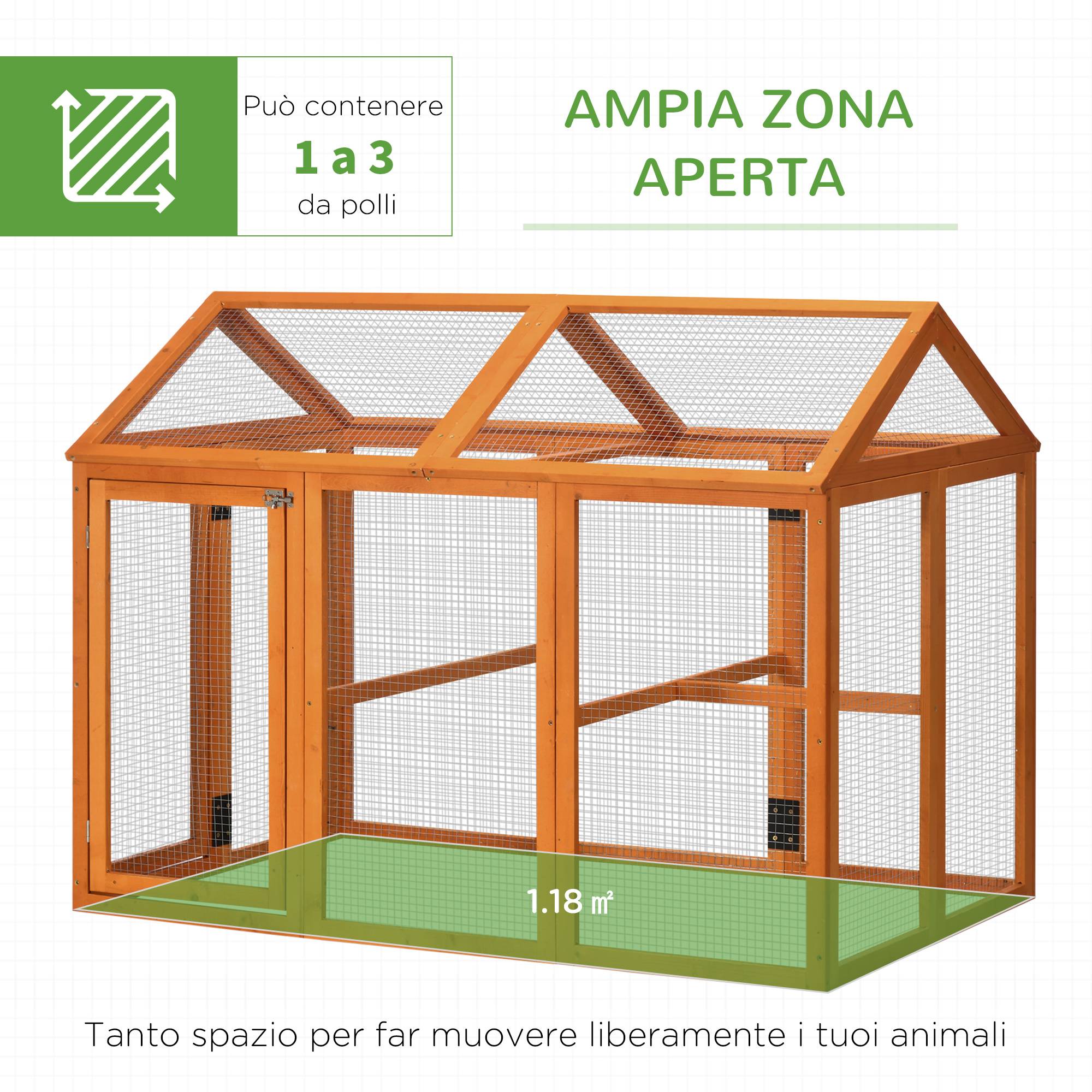 Cage pour poules en bois, plusieurs portes et maille métallique, 140x88,5x106 cm, orange - Image 6
