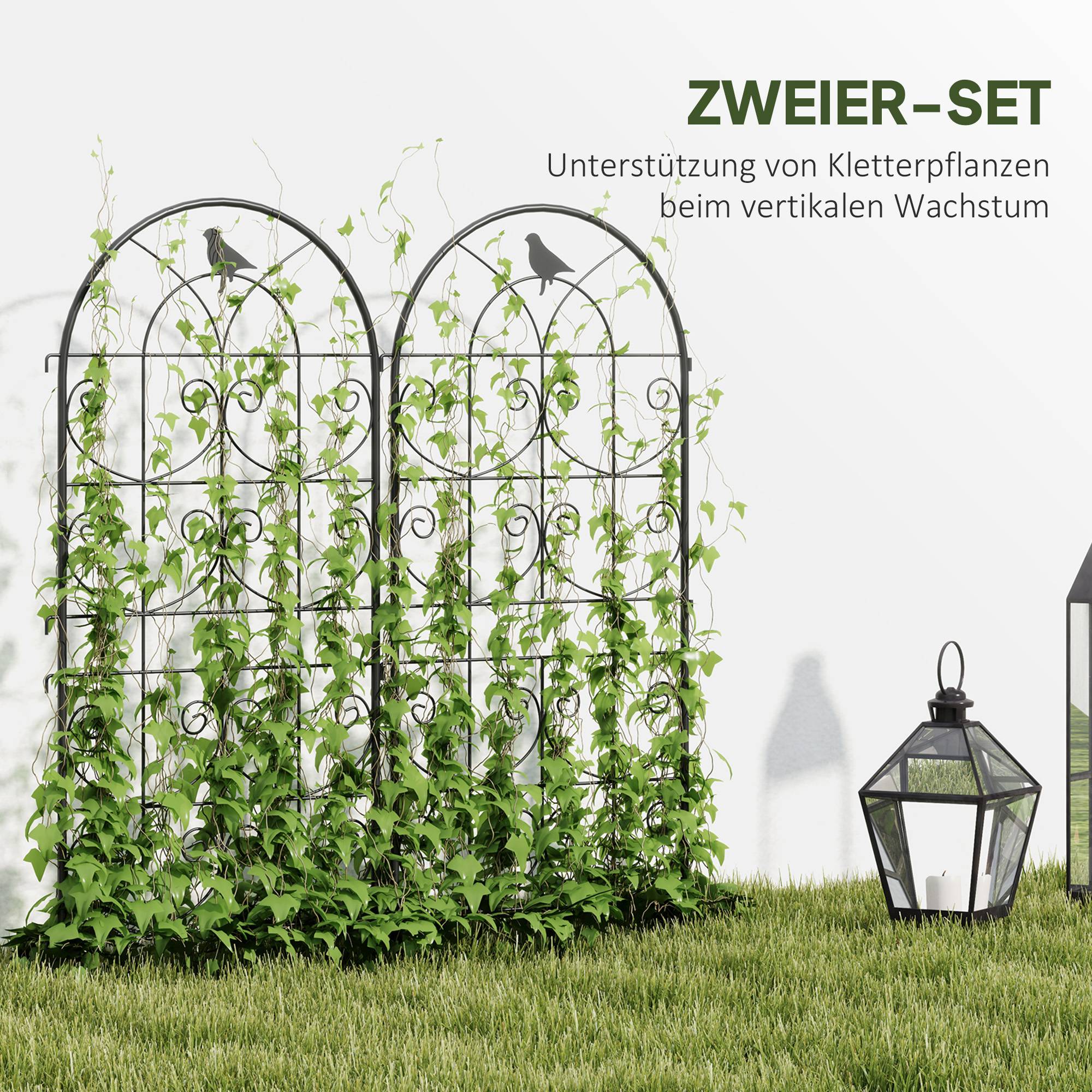 Lot de 2 Treillages Métal Motif Oiseaux Plantes Grimpantes 50x120 cm Noir - ComfortXL Outdoor Living - Image 4