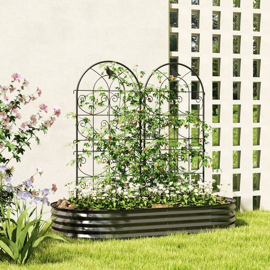 Lot de 2 Treillages Métal Motif Oiseaux Plantes Grimpantes 50x120 cm Noir - ComfortXL Outdoor Living - Image 1