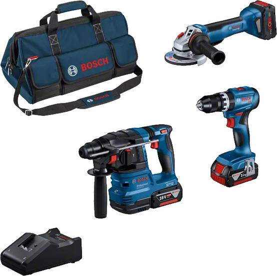 Bosch - Combo Kit 18V - BOSCH - avec 3 outils GSB 18V-45 + GWS 18V-10 + GBH 18V-22 + 2 batteries 5,0 Ah + 1 batterie 5,5 Ah (ProCORE) + GAL 18-40 + sac - 0615