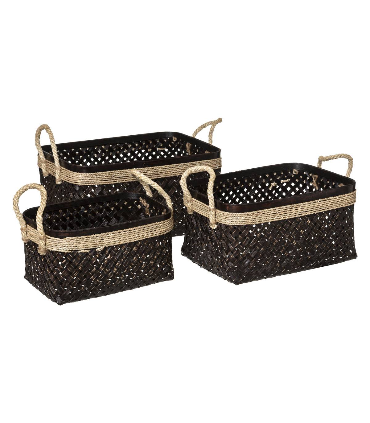 Set de 3 Paniers de rangement Bruns en Bambou et Roseau - Image 1