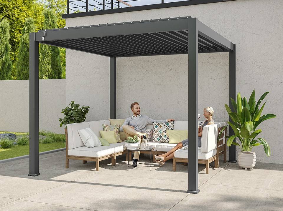 Pergola Bioclimatique Aluminium Autoportee 9m² - 3X3m - Gris - Image 3