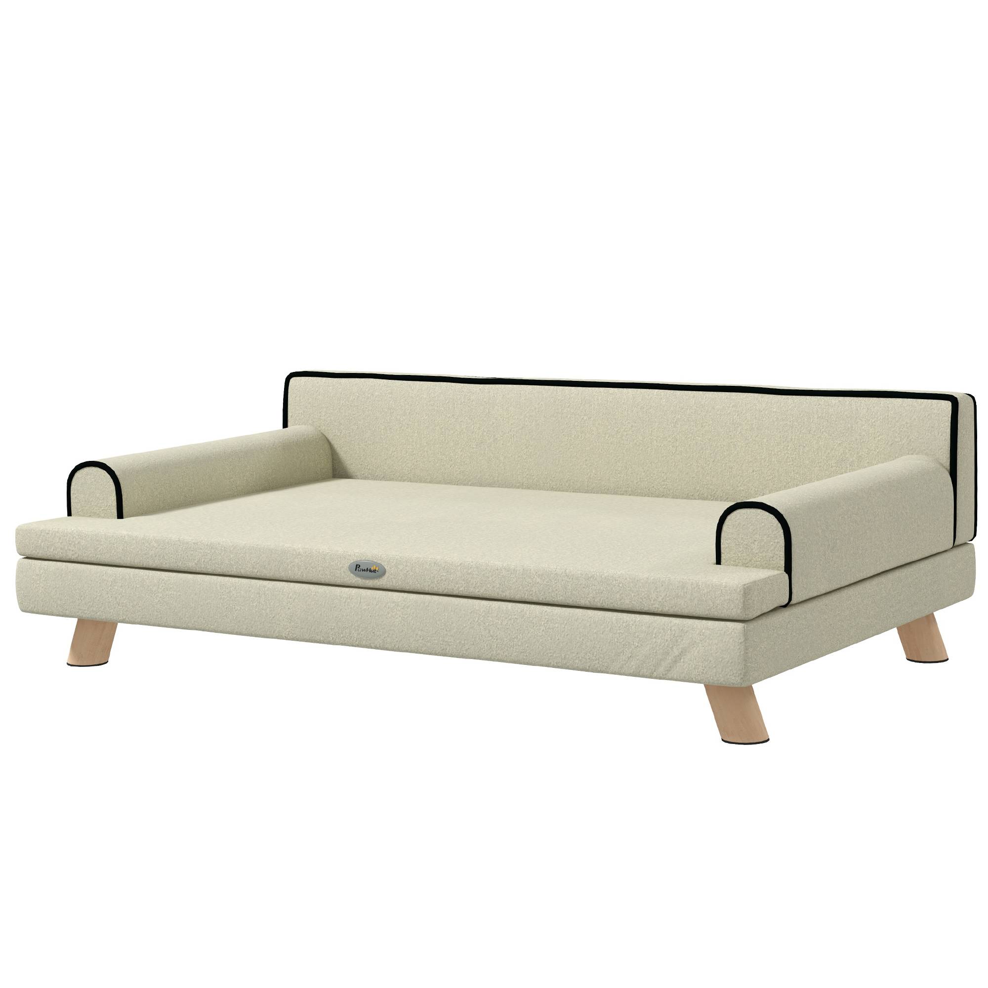 Canapé pour chien chat design scandinave coussin moelleux amovible pieds bois massif 100 x 62 x 32 cm beige - Image 2