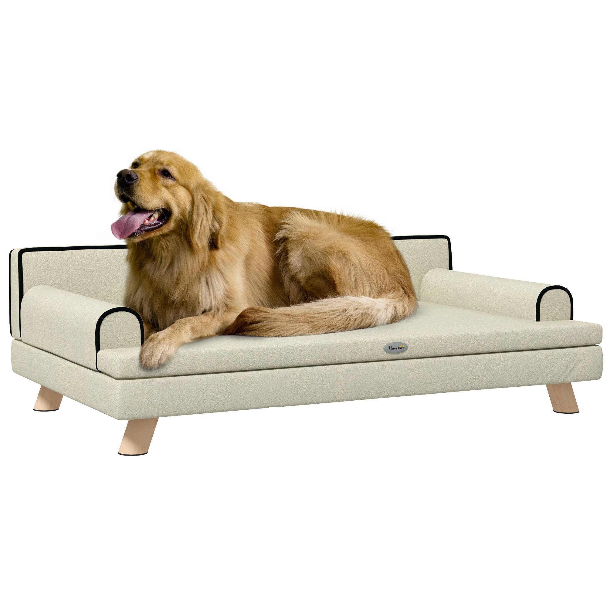 Canapé pour chien chat design scandinave coussin moelleux amovible pieds bois massif 100 x 62 x 32 cm beige - Image 1