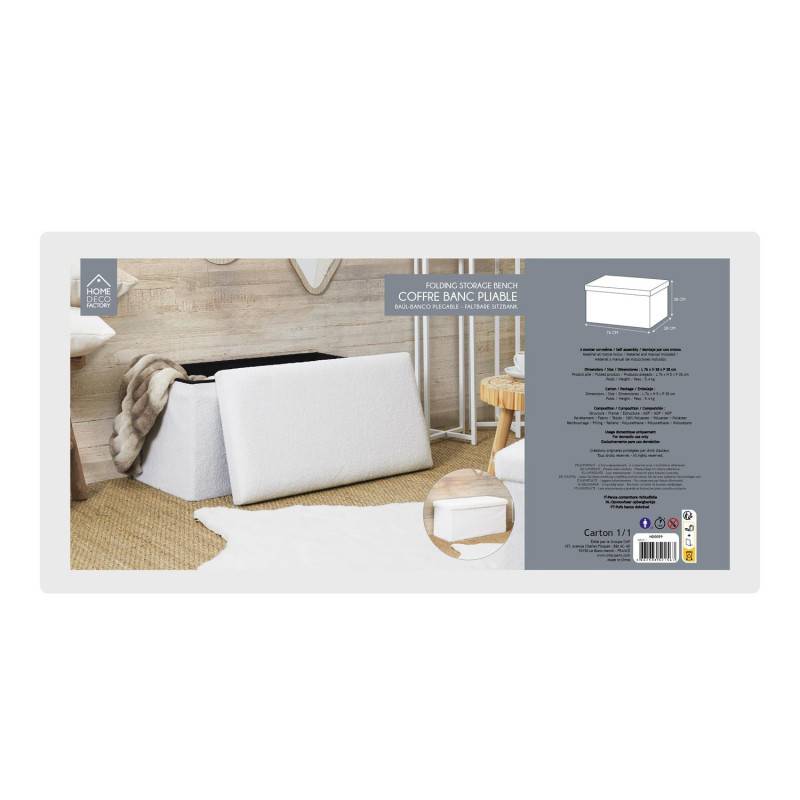 The Home Deco Factory - Banc coffre pliable en bouclette blanc - Image 9