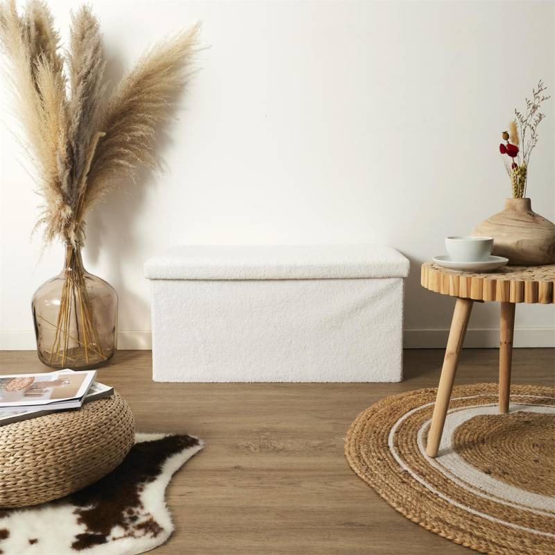 The Home Deco Factory - Banc coffre pliable en bouclette blanc - Image 6