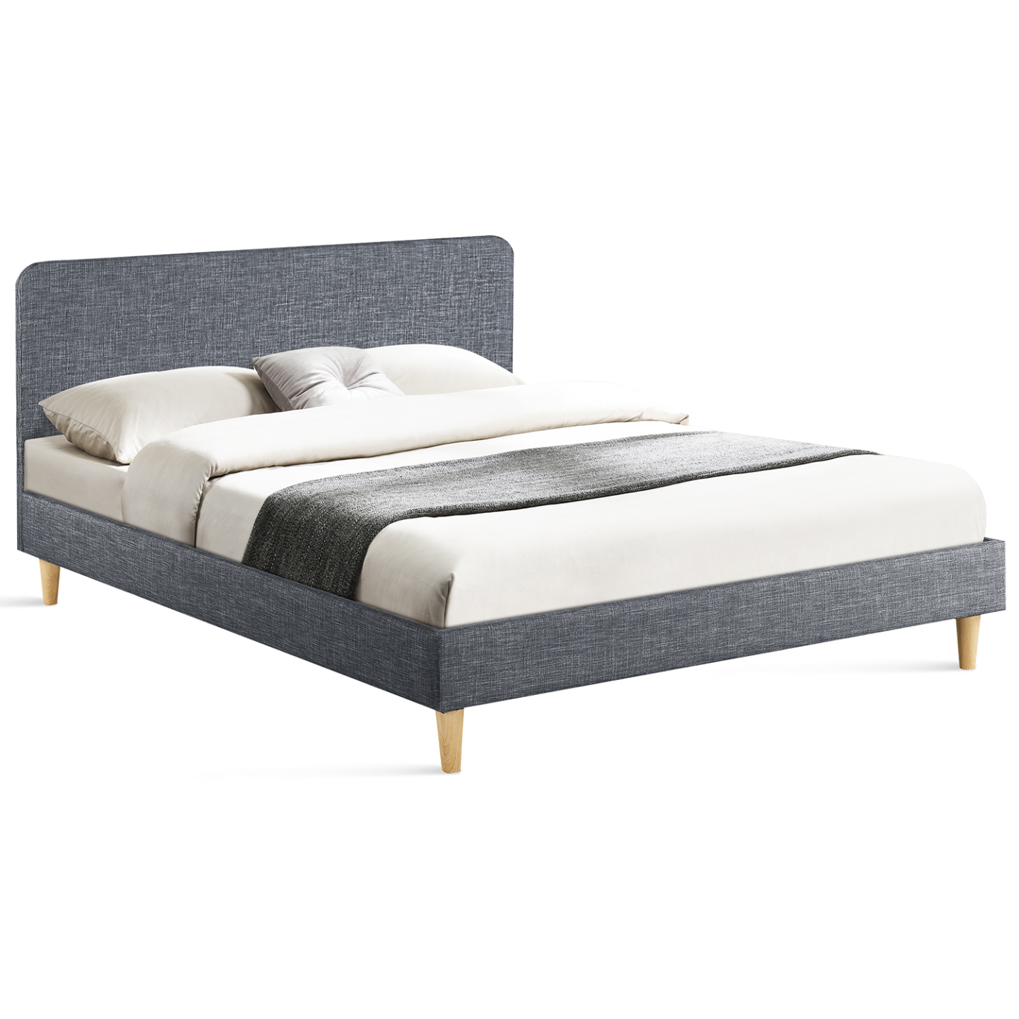 Lit double scandinave BALTA avec tête de lit et sommier 140 x 190 cm tissu gris anthracite - Image 2