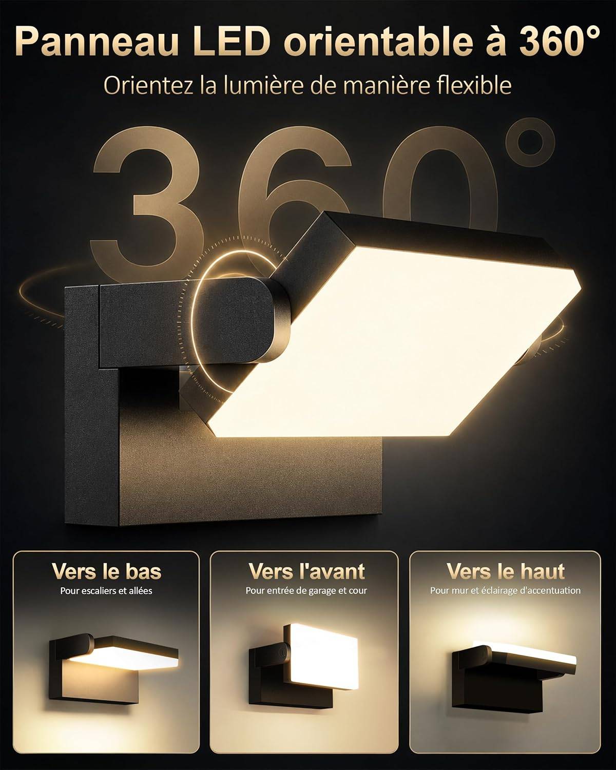 8 in 1 - Applique murale extérieure LED 40 W 360° 3000 K Noir - Image 3
