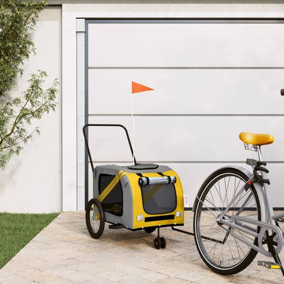 Remorque de vélo pour animaux fer et tissu Oxford jaune et gris 134 x 68 x 72 cm - PANGIVO - Image 1
