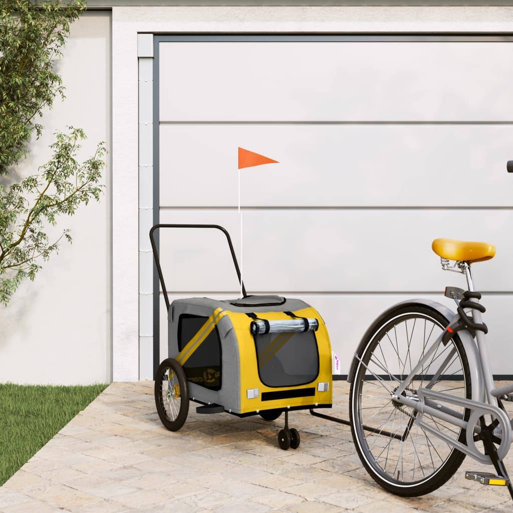 Remorque de vélo pour animaux fer et tissu Oxford jaune et gris 134 x 68 x 72 cm - PANGIVO - Image 1