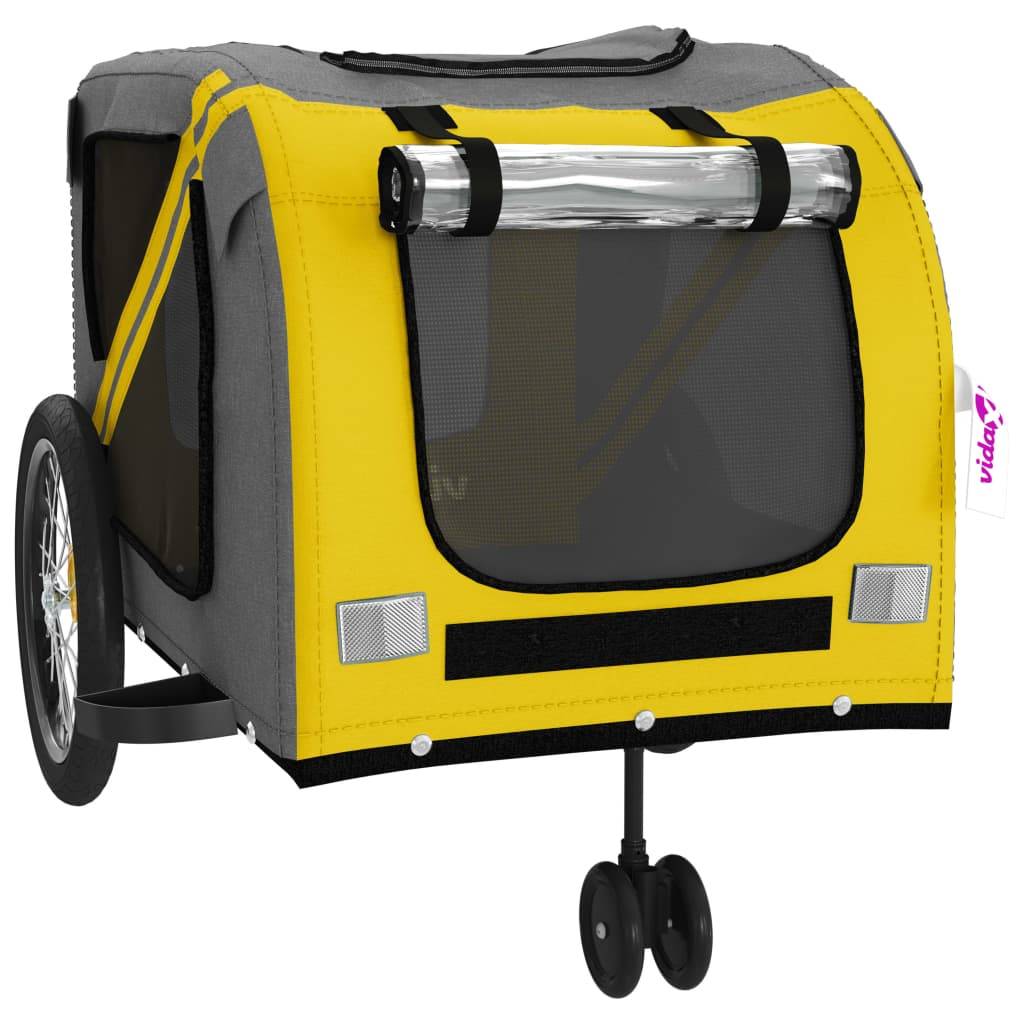 Remorque de vélo pour animaux fer et tissu Oxford jaune et gris 134 x 68 x 72 cm - PANGIVO - Image 5