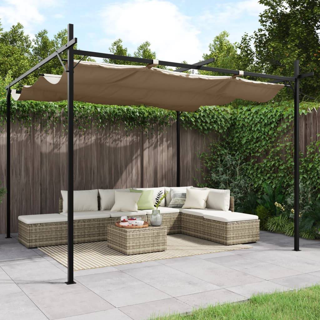 Pergola de Terrasse Aluminium Acier avec Toit Rétractable Toile Anti-UV Jardin Taupe 295x292 cm – ComfortXL Outdoor Living - Image 1
