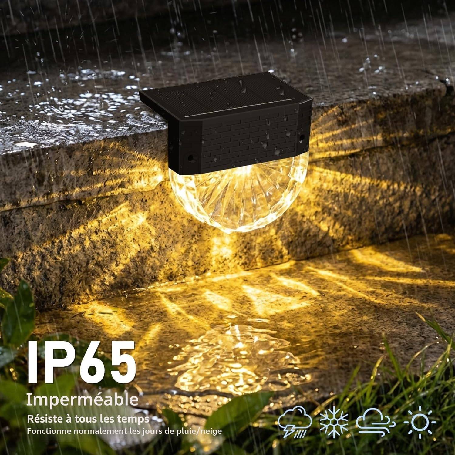 8 in 1 - Lampe solaire d'extérieur 6 LED - 3 modes d'éclairage, étanche IP65, allumage/extinction automatique pour jardin - Blanc chaud/RGB - Image 4