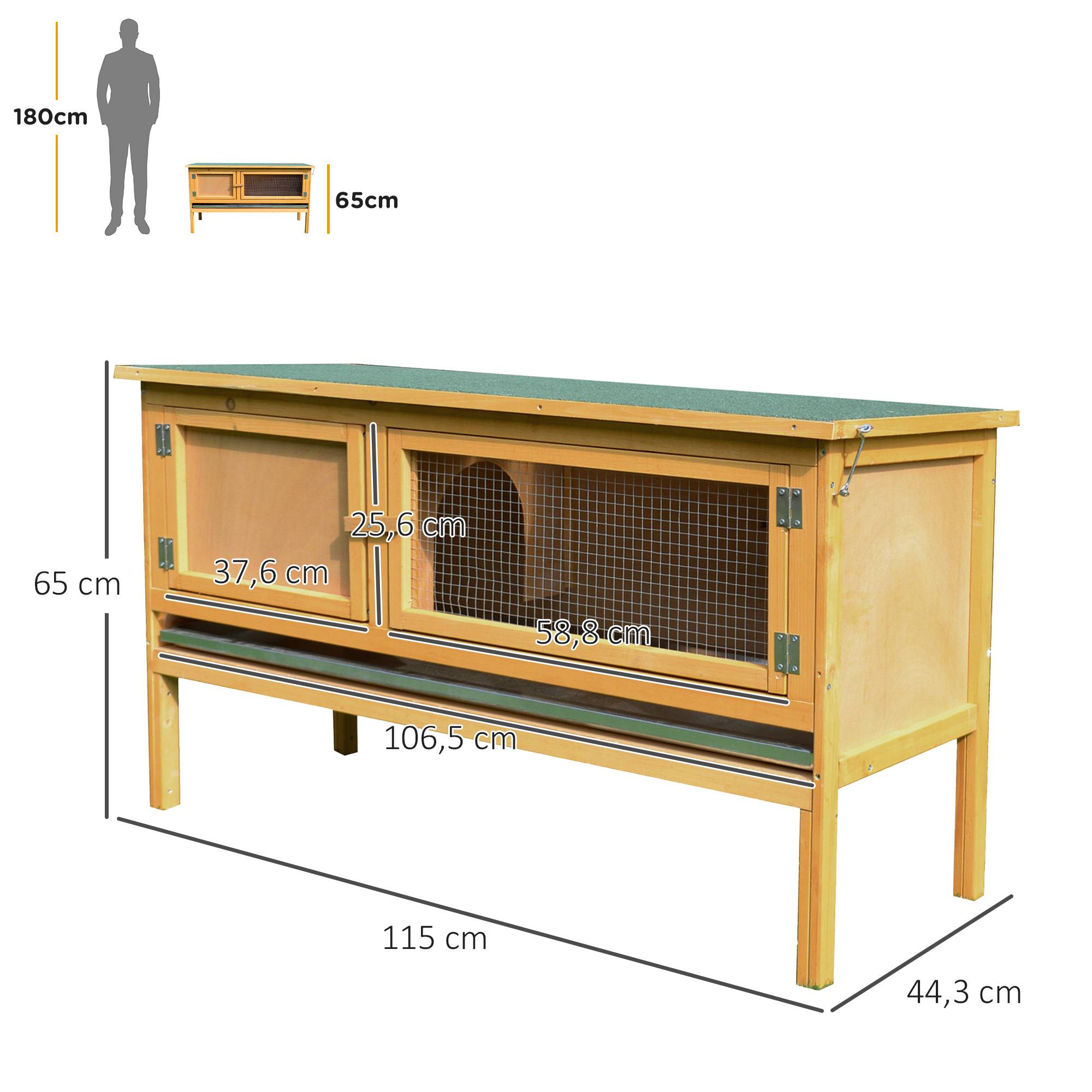 Sans Marque - Hasenstall Kaninchenstall Holz aufklappbarem Dach 2 Türen auslaufsicherer Schale 115x44,3x65 cm Hellgelb - Image 5