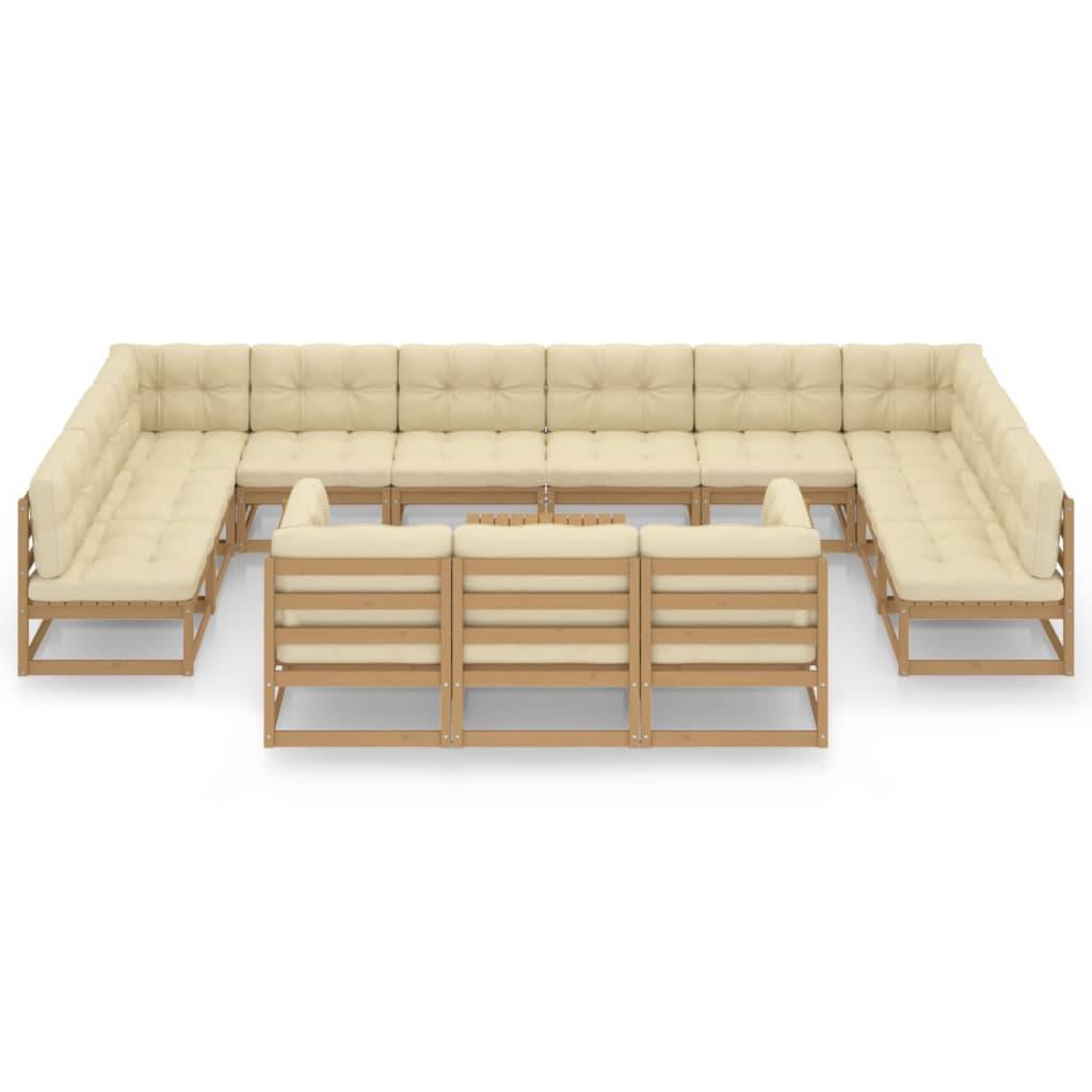 Helloshop26 - Salon de jardin meuble d'extérieur ensemble de mobilier 14 pièces avec coussins marron miel bois de pin - Image 1