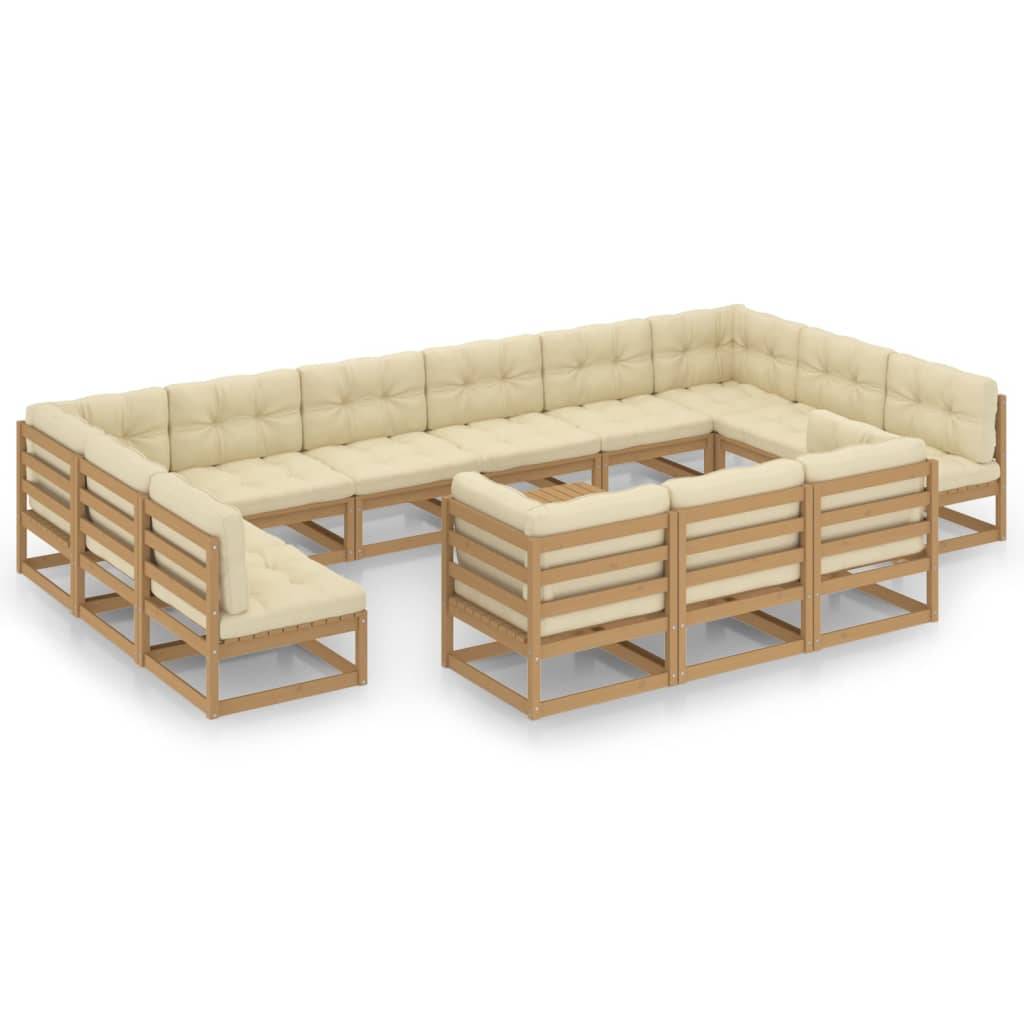 Helloshop26 - Salon de jardin meuble d'extérieur ensemble de mobilier 14 pièces avec coussins marron miel bois de pin - Image 2