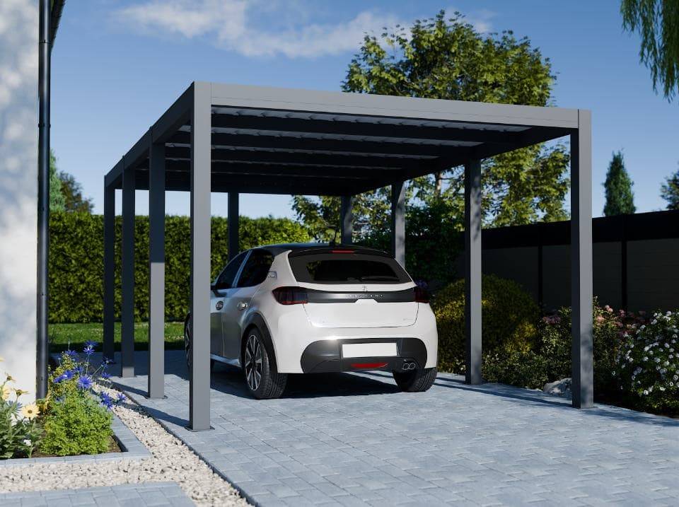 Carport aluminium CARLTON 324 x 550 cm - 1 Voiture - 17,69m2 - Gris anthracite - Image 1