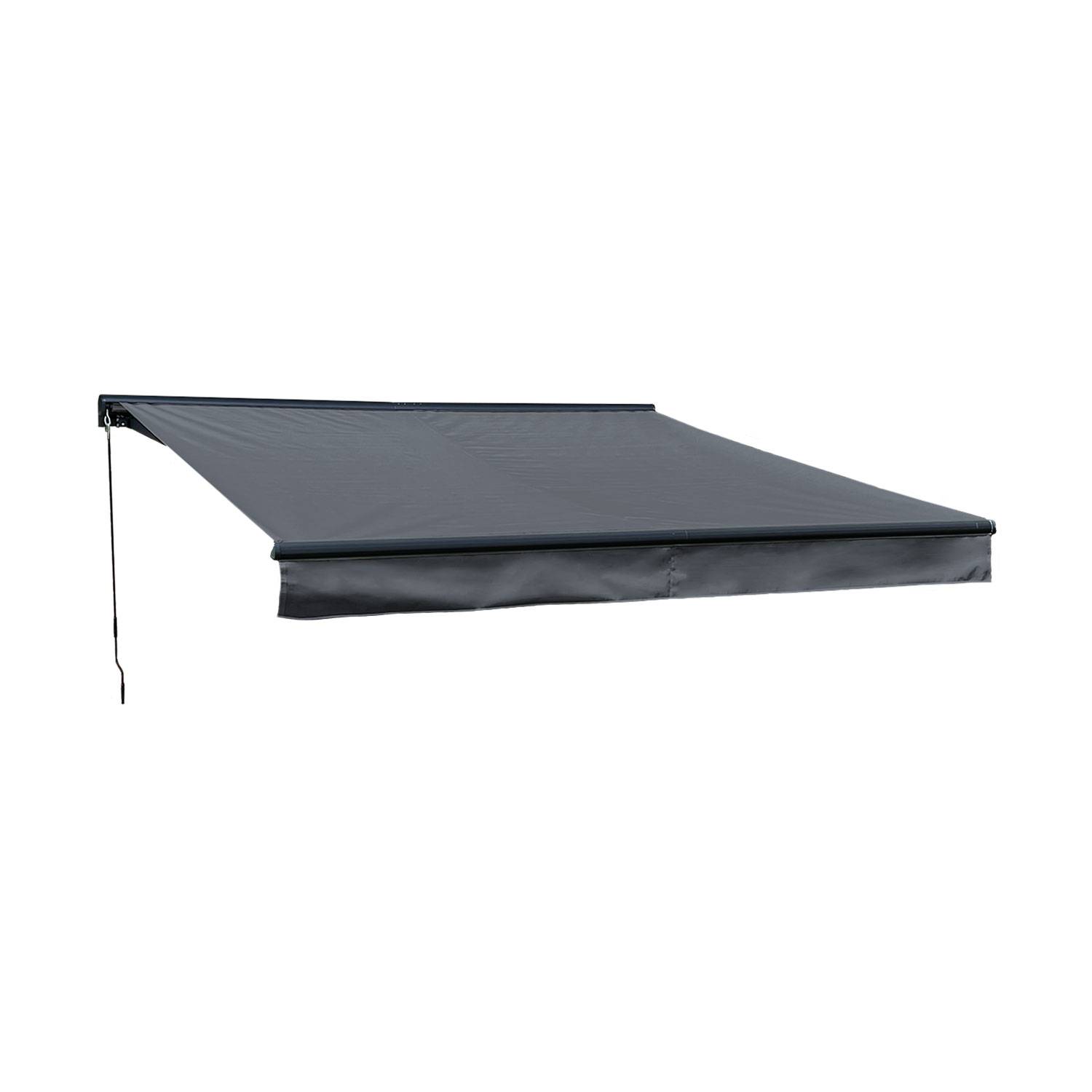 Store banne SAULE 3,5 × 3m avec semi-coffre - Toile anthracite et structure grise - HAPPY GARDEN - Image 1