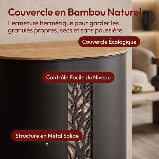 Réservoir Pellets & Granulés avec Roulettes, 30kg, Métal Noir CASABEL - Image 6