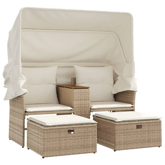 ComfortXL - Mobilier de Jardin 2 Personnes Rotin Synthétique avec Auvent et Table Basse Acacia – Beige – ComfortXL Outdoor Living - Image 2