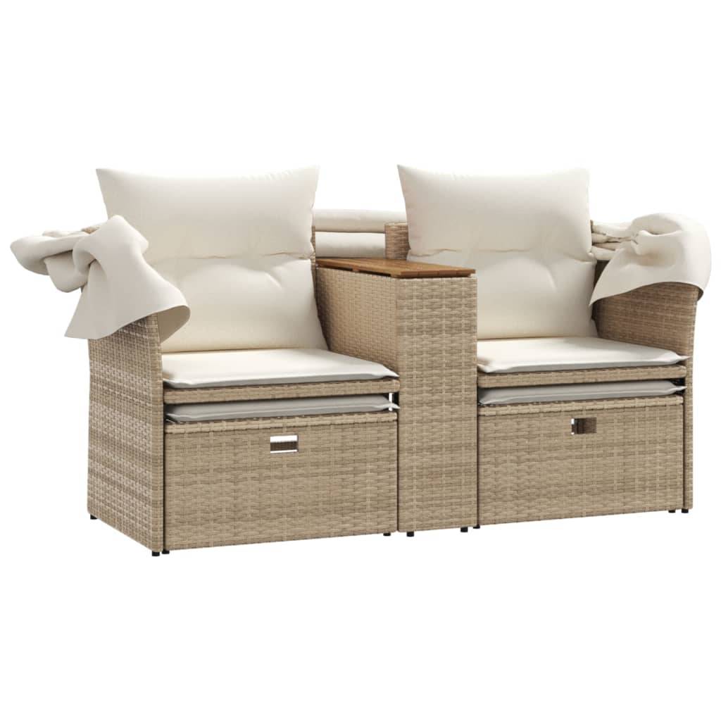 ComfortXL - Mobilier de Jardin 2 Personnes Rotin Synthétique avec Auvent et Table Basse Acacia – Beige – ComfortXL Outdoor Living - Image 8