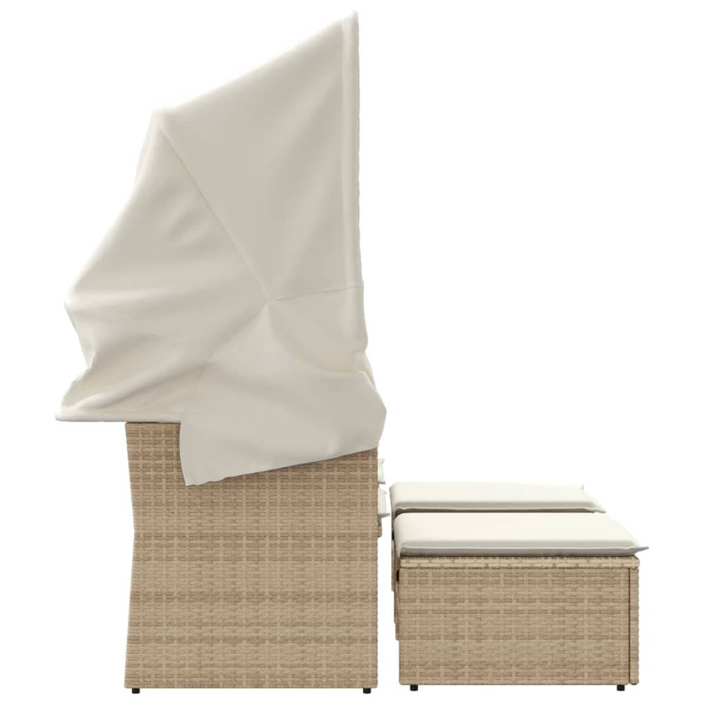 ComfortXL - Mobilier de Jardin 2 Personnes Rotin Synthétique avec Auvent et Table Basse Acacia – Beige – ComfortXL Outdoor Living - Image 5