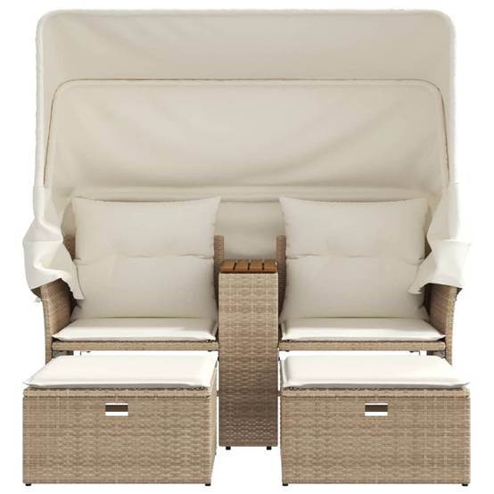 ComfortXL - Mobilier de Jardin 2 Personnes Rotin Synthétique avec Auvent et Table Basse Acacia – Beige – ComfortXL Outdoor Living - Image 4