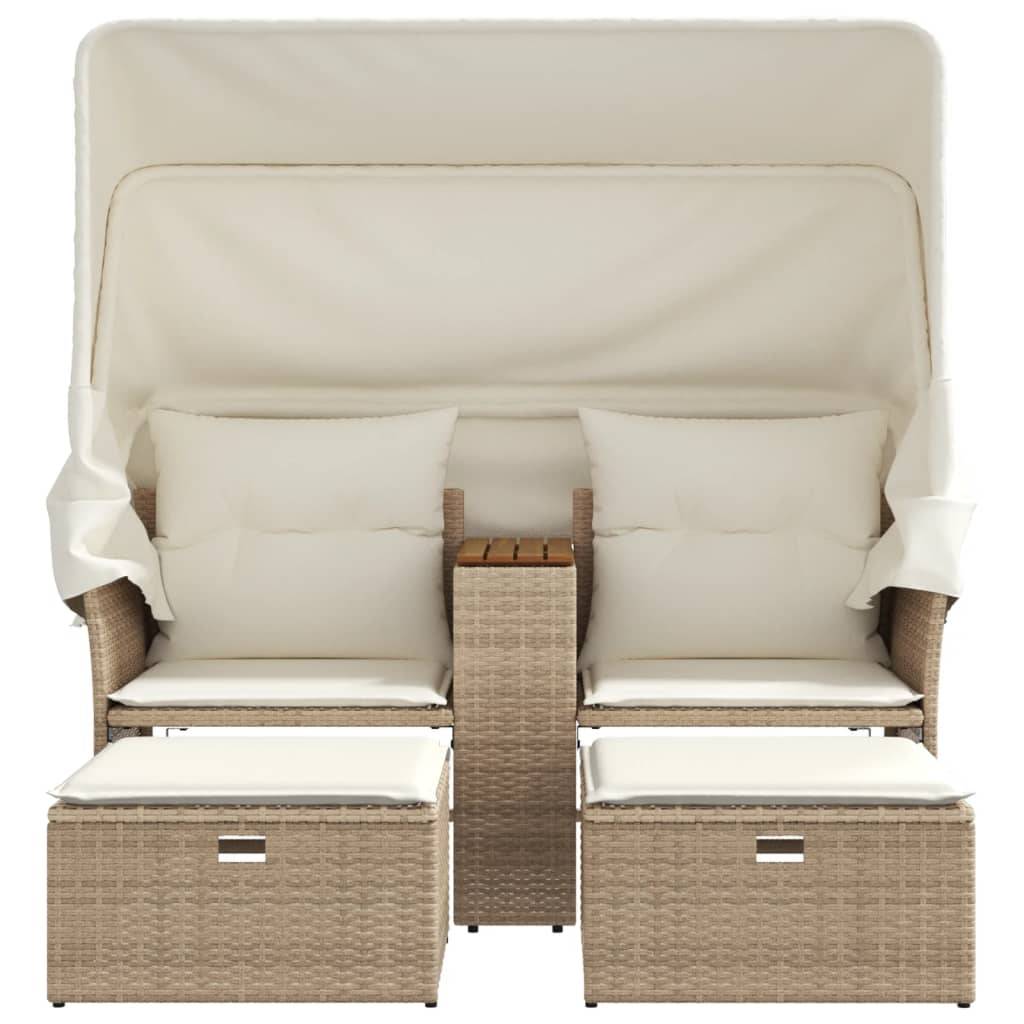 ComfortXL - Mobilier de Jardin 2 Personnes Rotin Synthétique avec Auvent et Table Basse Acacia – Beige – ComfortXL Outdoor Living - Image 4