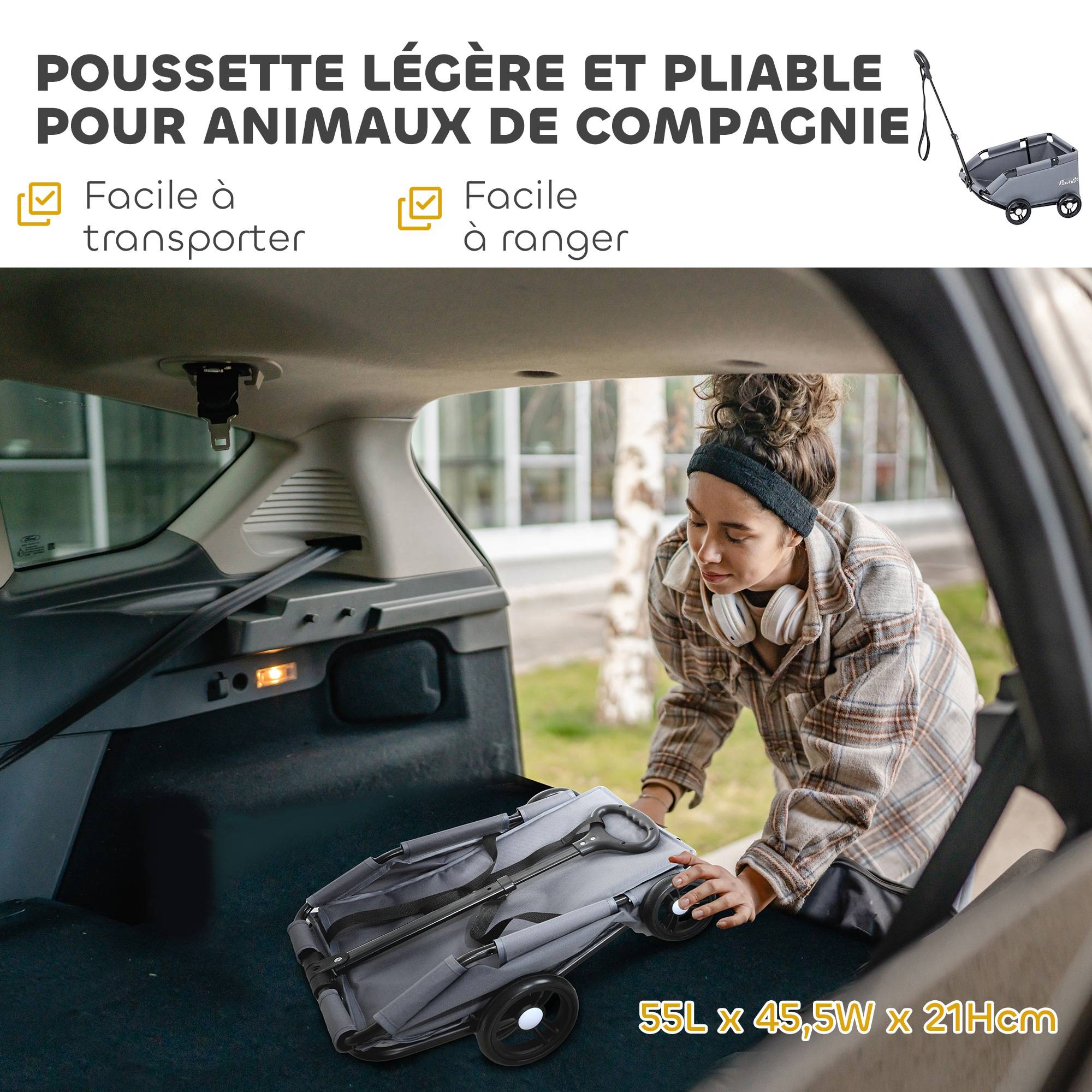 Poussette pour chien poussette petit chien pliable à 4 roues avec tige de poussée réglable 53 x 45 x 28 cm gris - Image 6