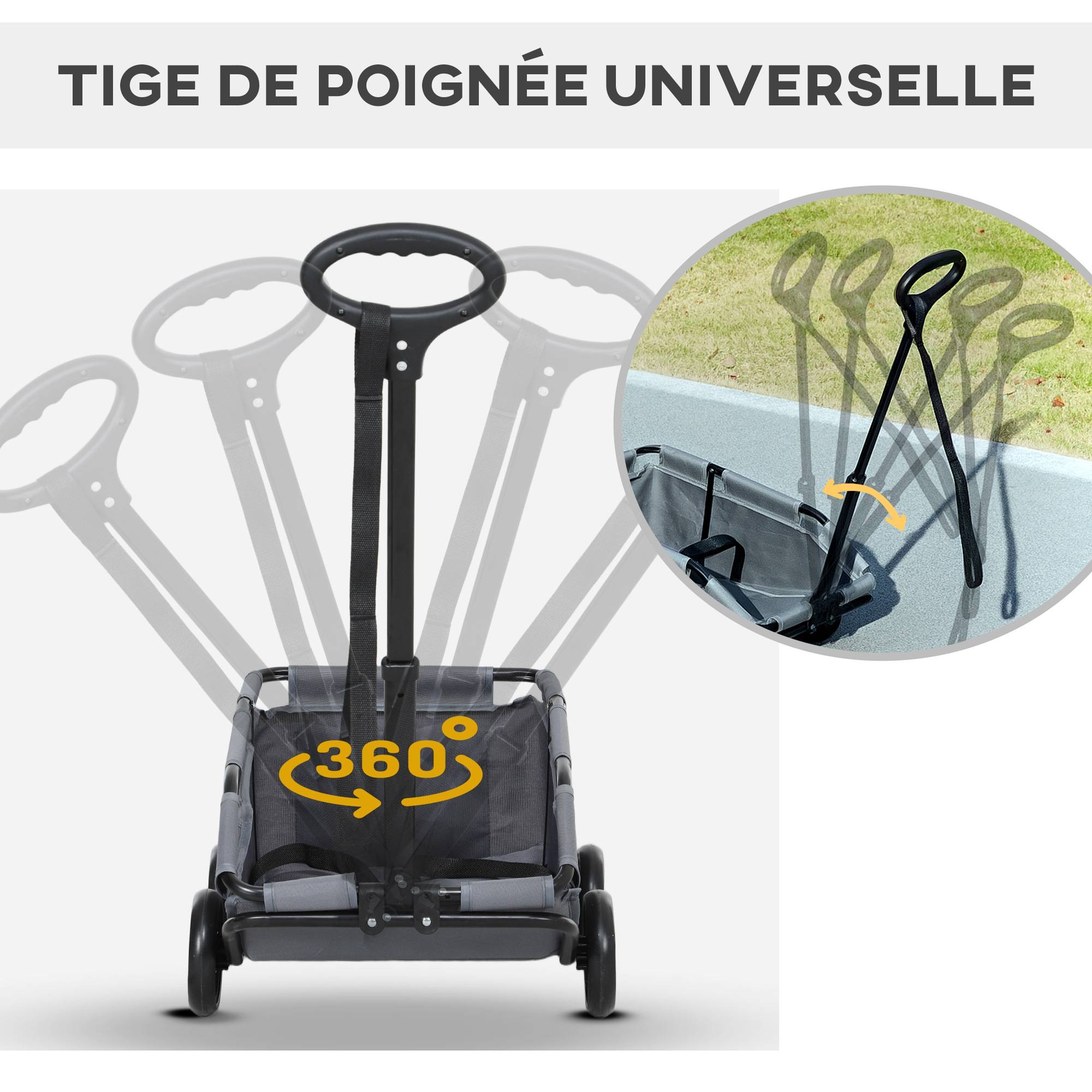 Poussette pour chien poussette petit chien pliable à 4 roues avec tige de poussée réglable 53 x 45 x 28 cm gris - Image 7