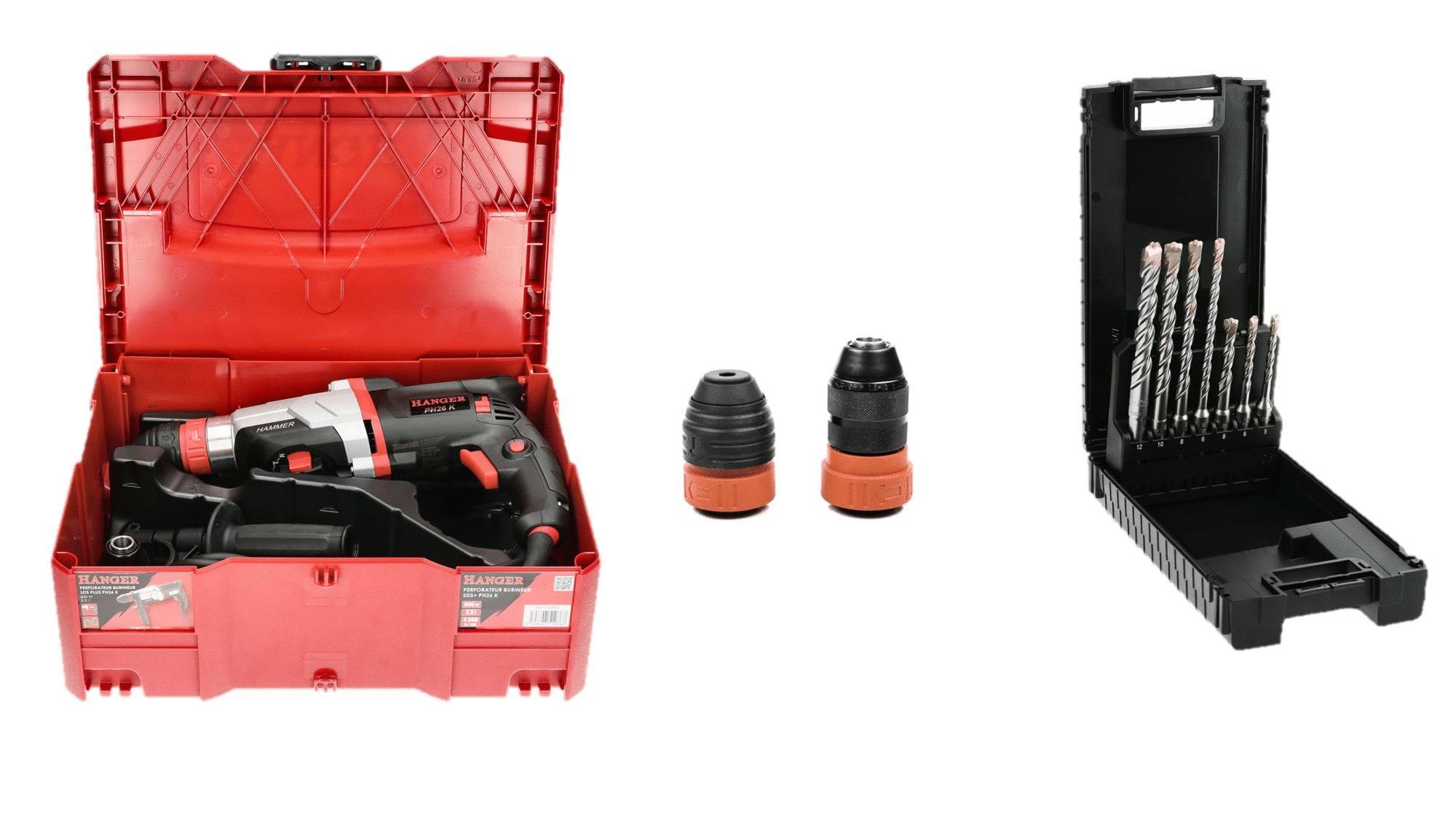 Hanger - Perforateur burineur 850W PG26 K + coffret 7 forets béton 2 taillants Thor - HANGER