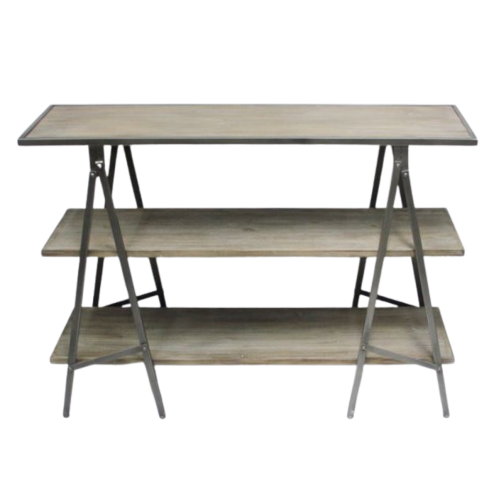 Meuble industriel console bois métal gris 120 x 38 x 82.5 cm Chemin de campagne - Image 1