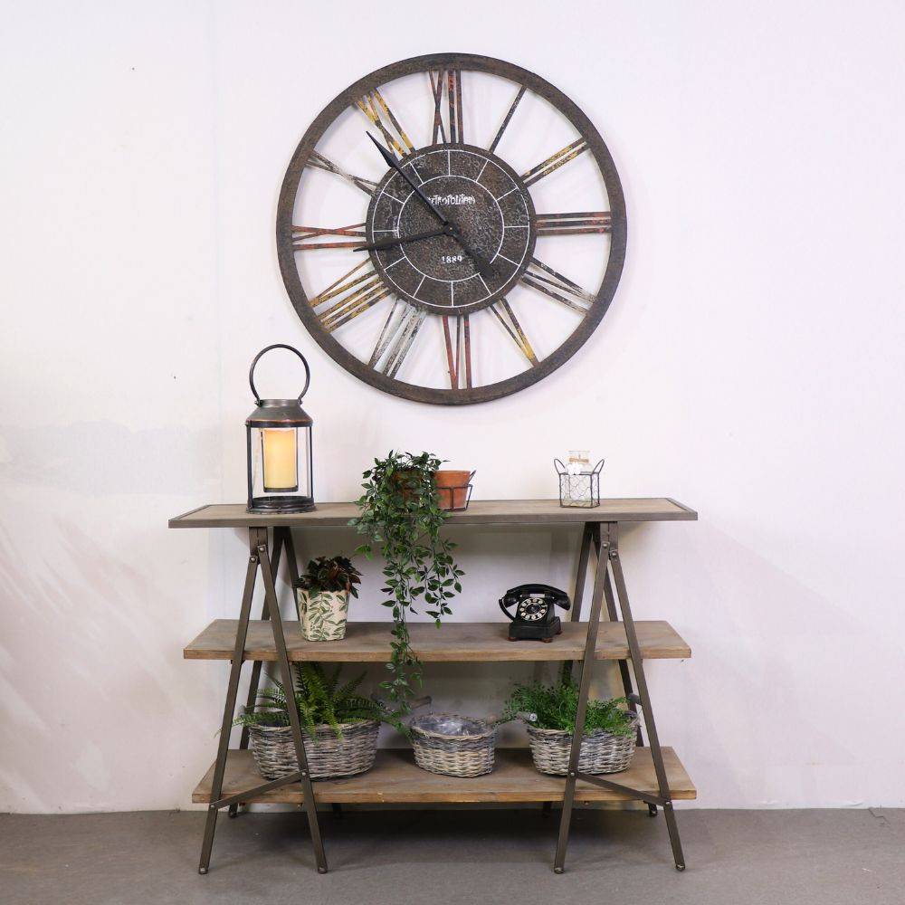 Meuble industriel console bois métal gris 120 x 38 x 82.5 cm Chemin de campagne - Image 2