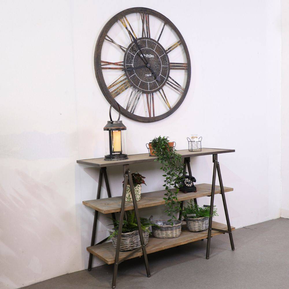 Meuble industriel console bois métal gris 120 x 38 x 82.5 cm Chemin de campagne - Image 3