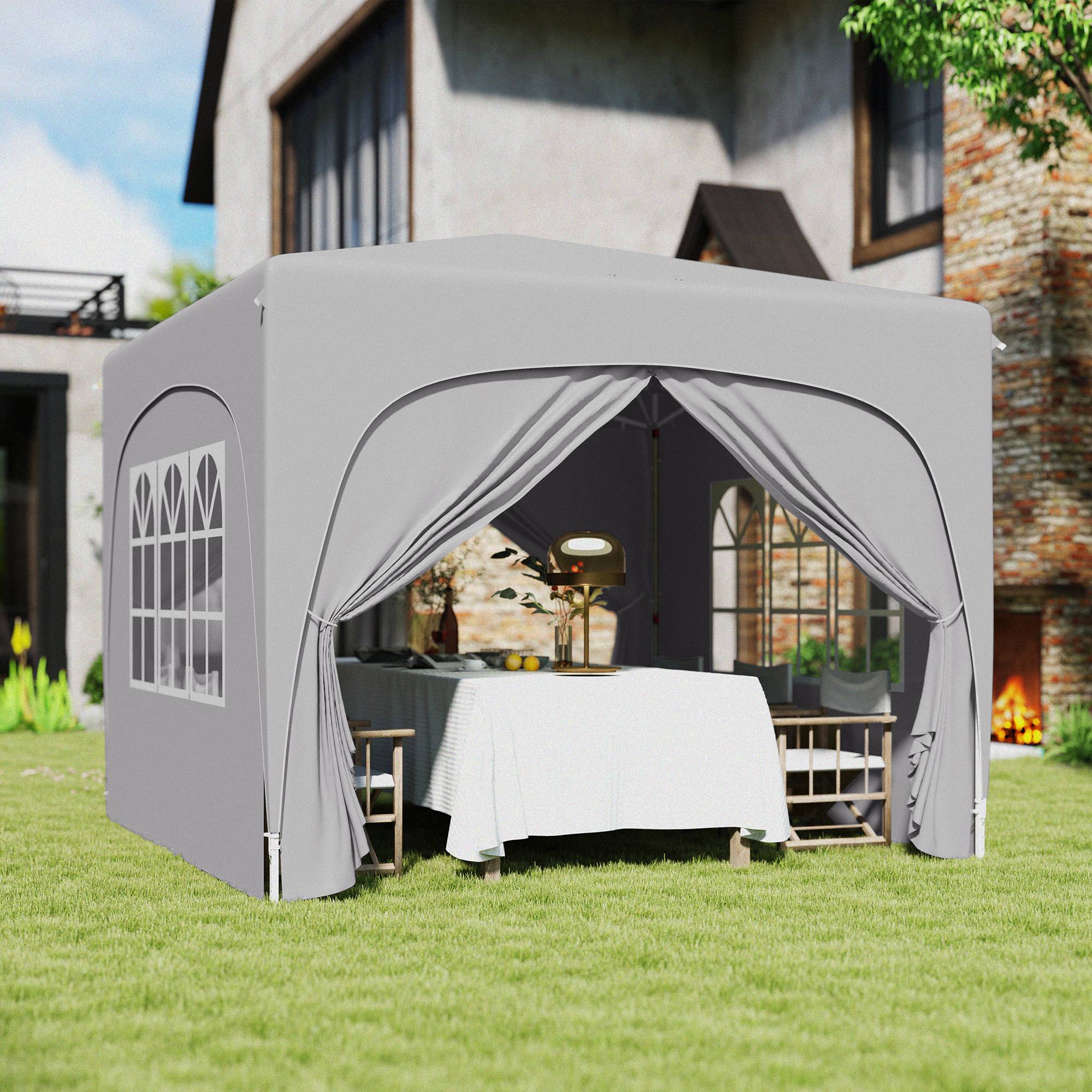 Sans Marque - Tonnelle de jardin pliante 3 x 3 m avec hauteur réglable, protection UPF 50+ et sac de transport, gris clair - Image 4