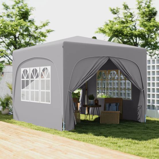 Sans Marque - Tonnelle de jardin pliante 3 x 3 m avec hauteur réglable, protection UPF 50+ et sac de transport, gris clair - Image 3