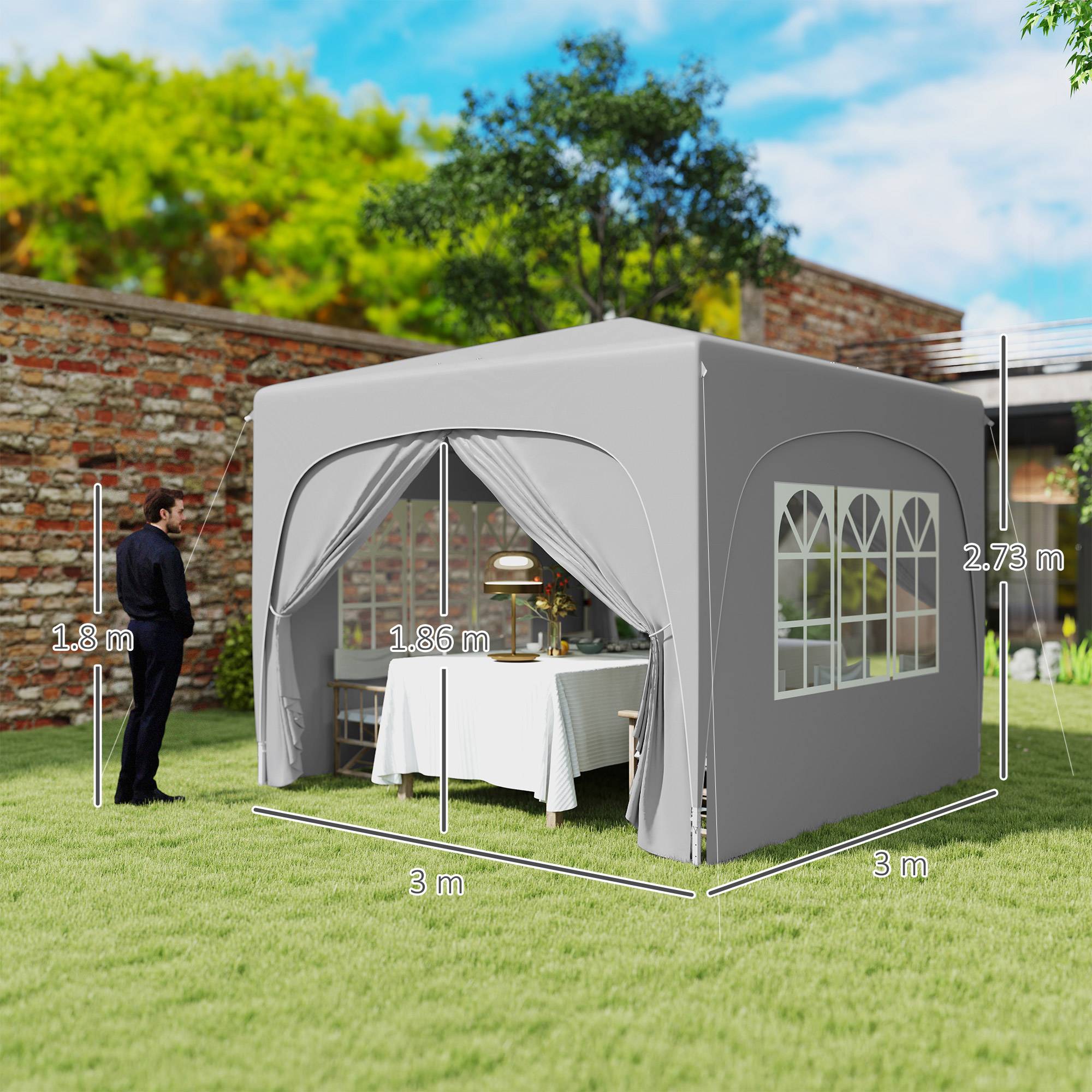 Sans Marque - Tonnelle de jardin pliante 3 x 3 m avec hauteur réglable, protection UPF 50+ et sac de transport, gris clair - Image 5