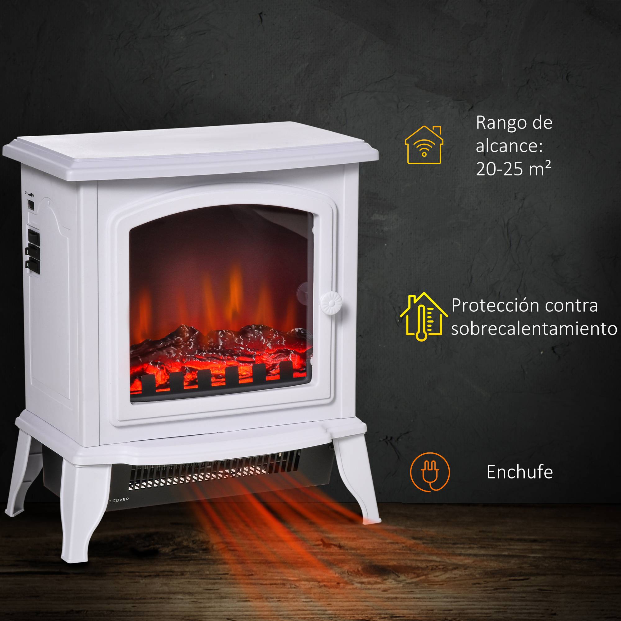 Cheminée décorative avec thermostat réglable et protection contre la surchauffe pour pièces de 20 à 25 m² 36,5 x 24 x 45,5 cm Blanc - Image 8