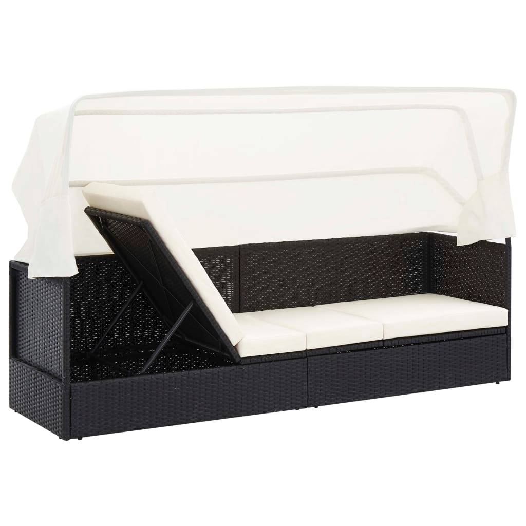 Canapé de jardin résine tressée noir avec auvent 205 x 62 x 70 cm - PANGIVO - Image 4
