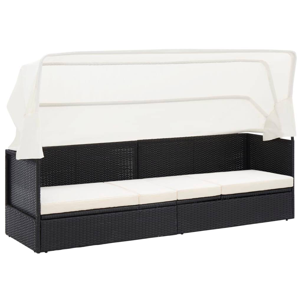 Canapé de jardin résine tressée noir avec auvent 205 x 62 x 70 cm - PANGIVO - Image 1