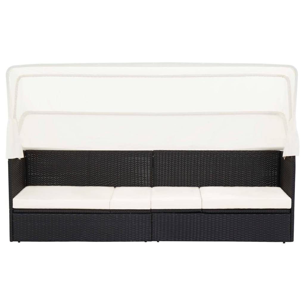 Canapé de jardin résine tressée noir avec auvent 205 x 62 x 70 cm - PANGIVO - Image 2
