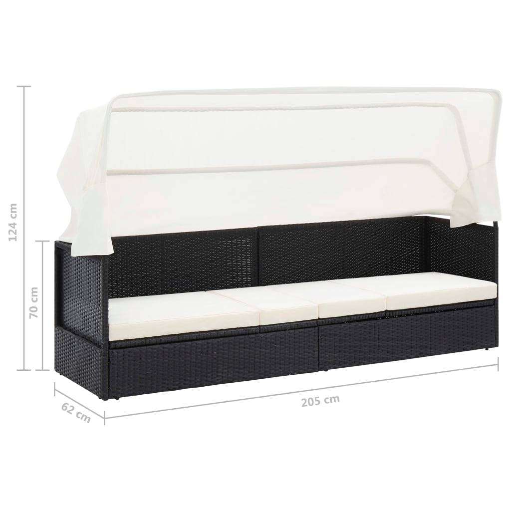 Canapé de jardin résine tressée noir avec auvent 205 x 62 x 70 cm - PANGIVO - Image 8