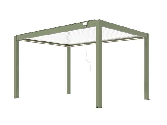 Proloisirs - Pergola bioclimatique autoportée solaire en aluminium - MIRA 3 x 4 m - Coloris amande avec lames blanches