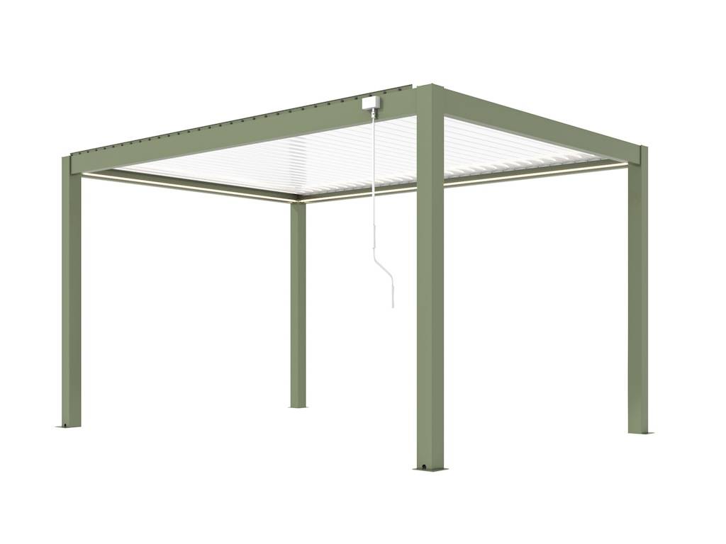 Proloisirs - Pergola bioclimatique autoportée solaire en aluminium - MIRA 3 x 4 m - Coloris amande avec lames blanches