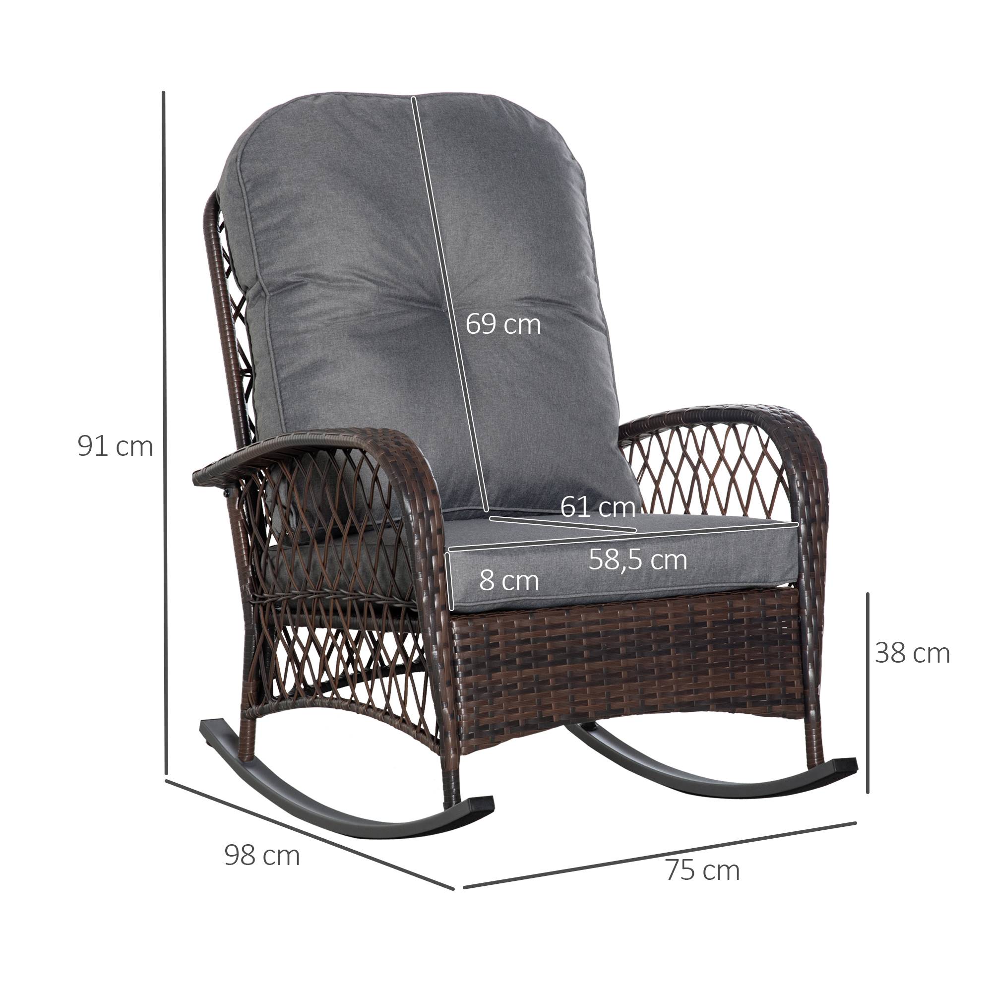 Sellerie pour fauteuil à bascule en PE rotin et acier avec coutures boutonnées, coloris marron et gris - Image 3