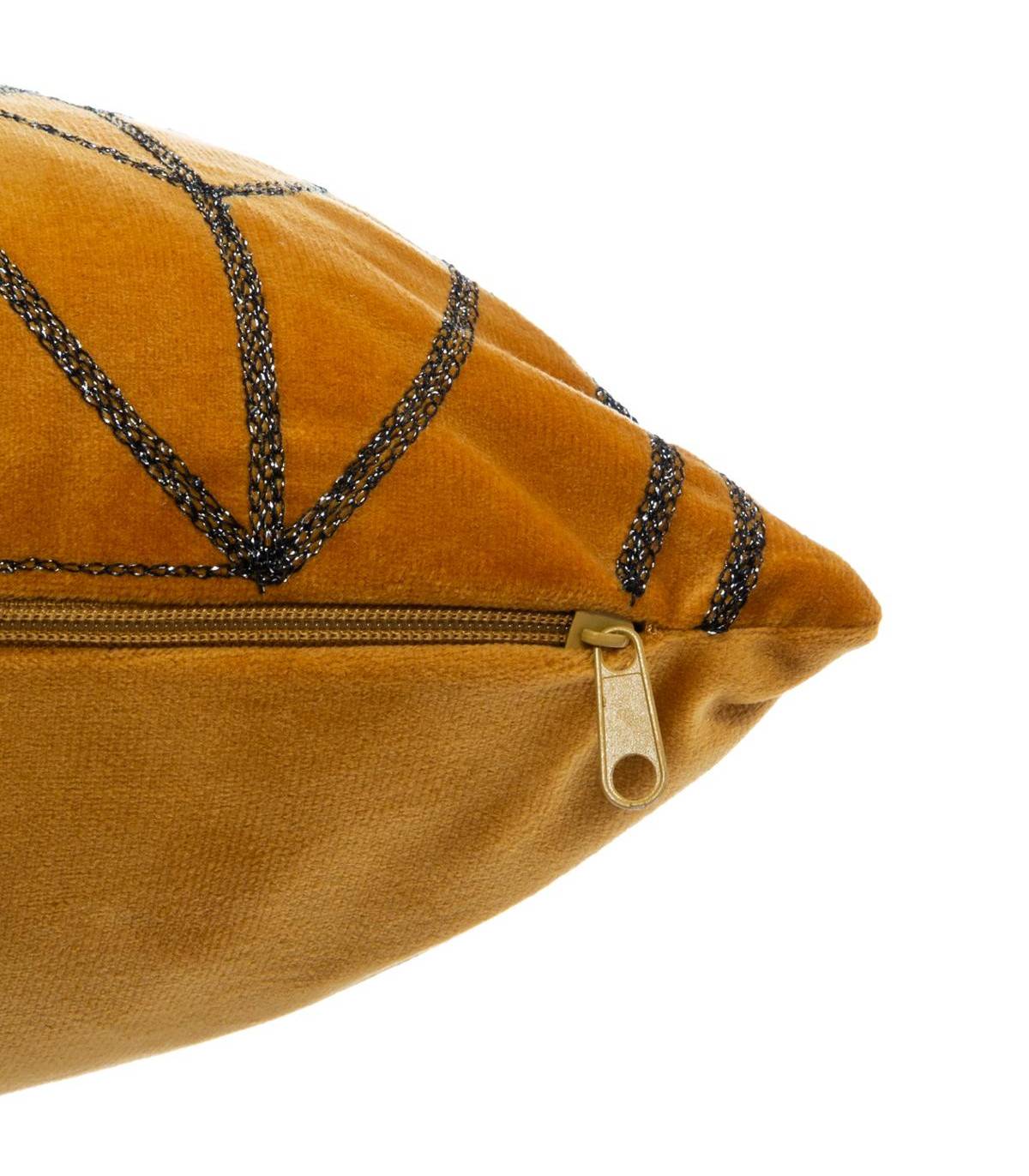 Coussin déhoussable en Velours Ocre avec motif brodé 40 x 40 cm - Image 3