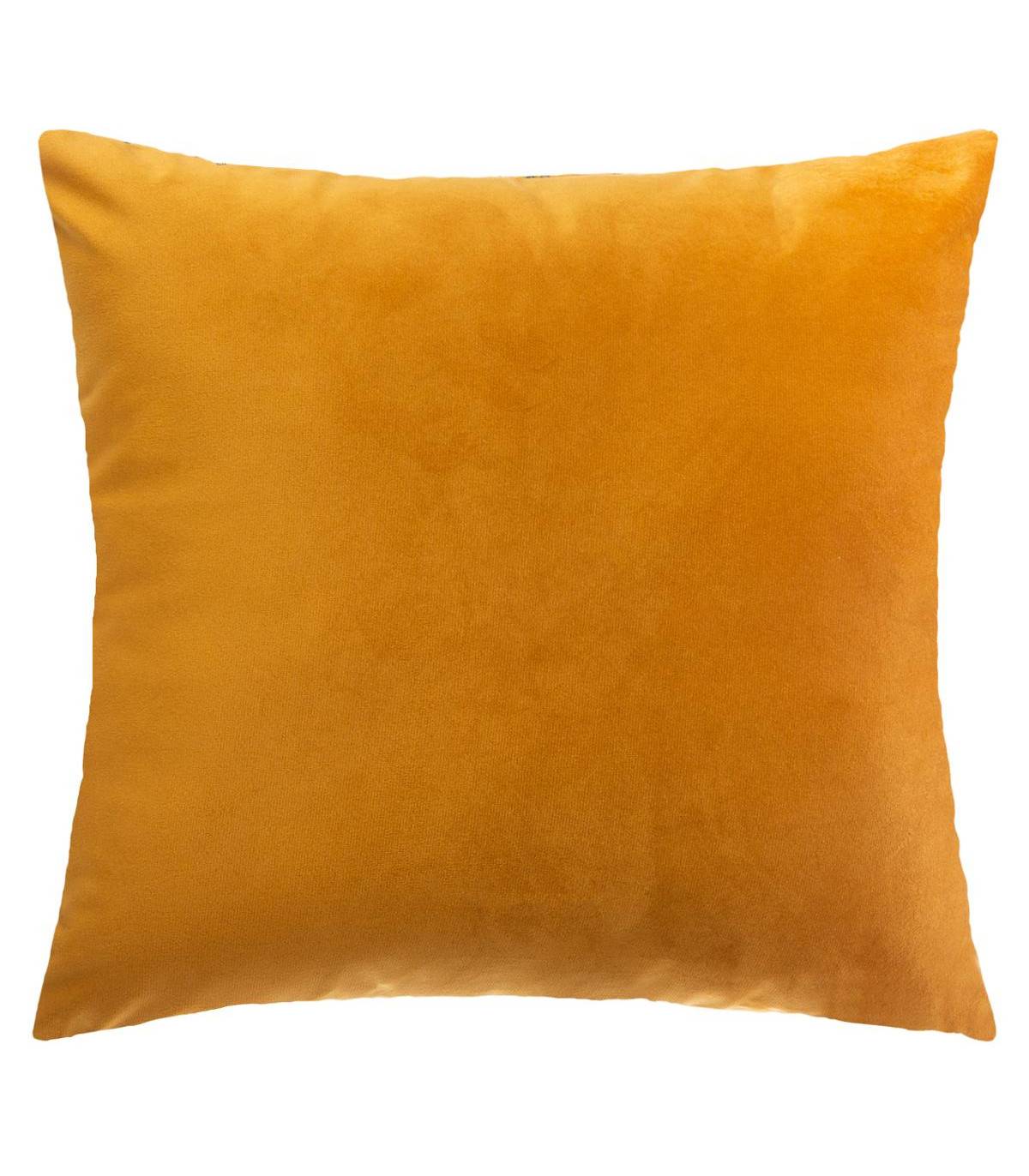 Coussin déhoussable en Velours Ocre avec motif brodé 40 x 40 cm - Image 2