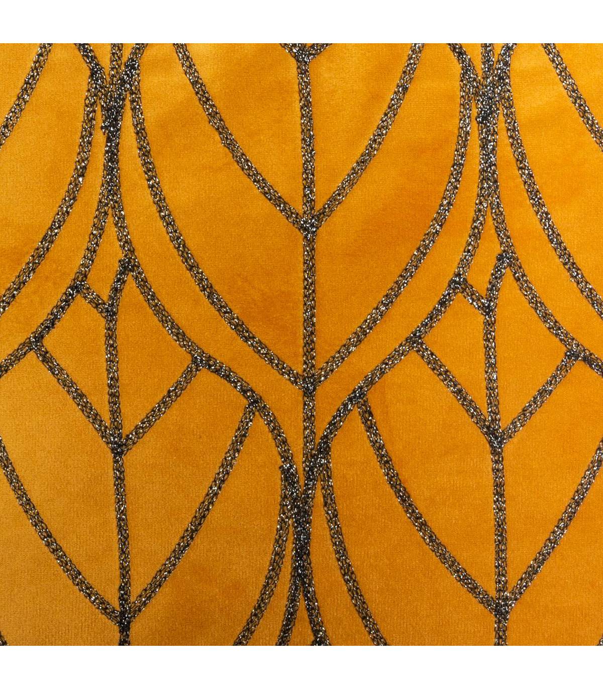 Coussin déhoussable en Velours Ocre avec motif brodé 40 x 40 cm - Image 4