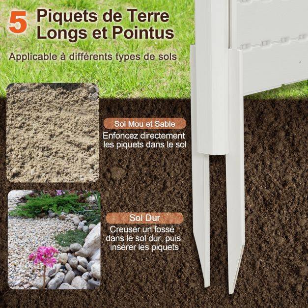 Helloshop26 - Clôtures de jardin 120 x 115 cm avec 5 piquets de sol clôture de confidentialité extérieur pour poubelle ou équipement de piscine blanc - Image 4